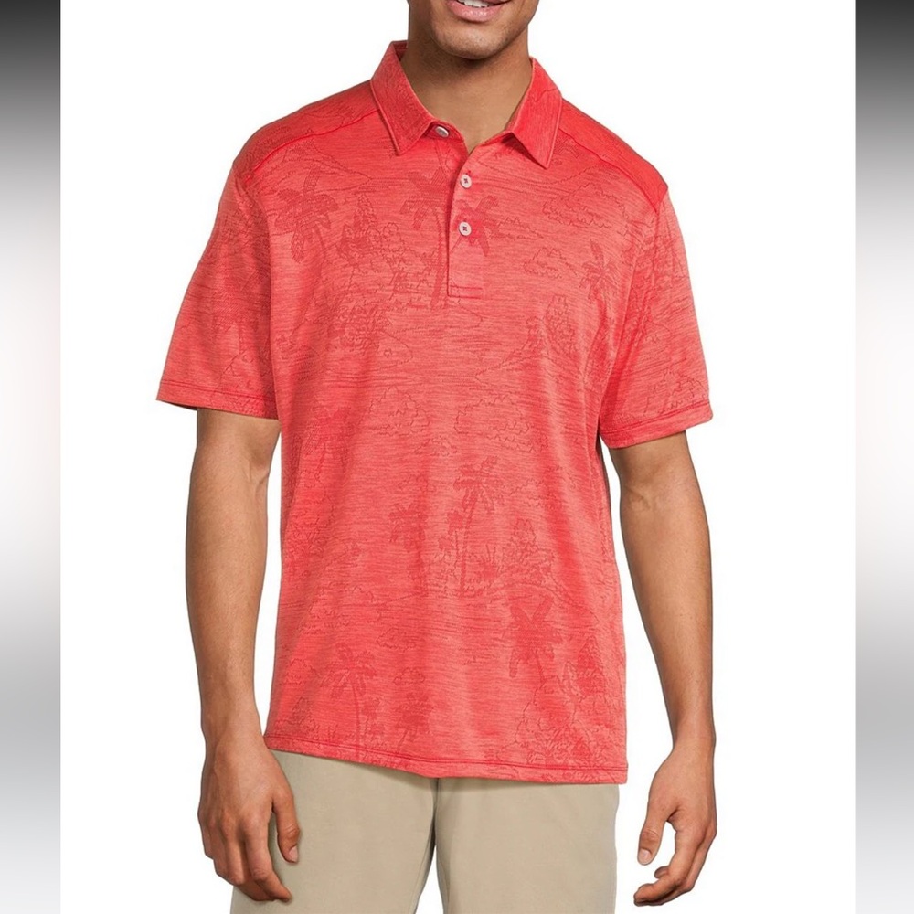 NWT Tommy Bahama Men's IslandZone Palm Coast Isles Polo Shirt - Red Flash